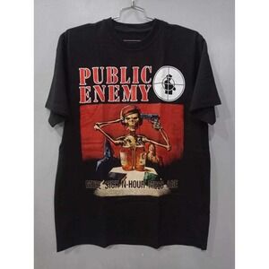 1990s Black The Public Skull Enemy Muse Sick- N 21-Hour Mess-Age Shirt